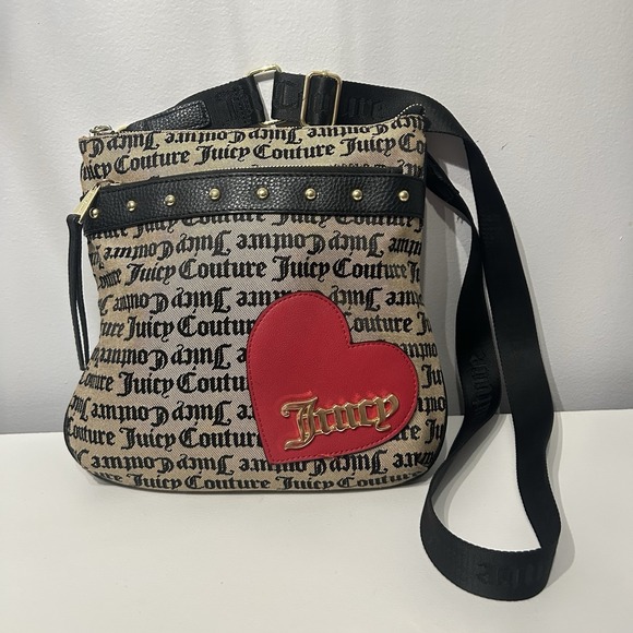 Juicy Couture Handbags - Y2K Juicy Couture Embellished Purse Crossbody Bag Logo Heart Gold Hardware Bling